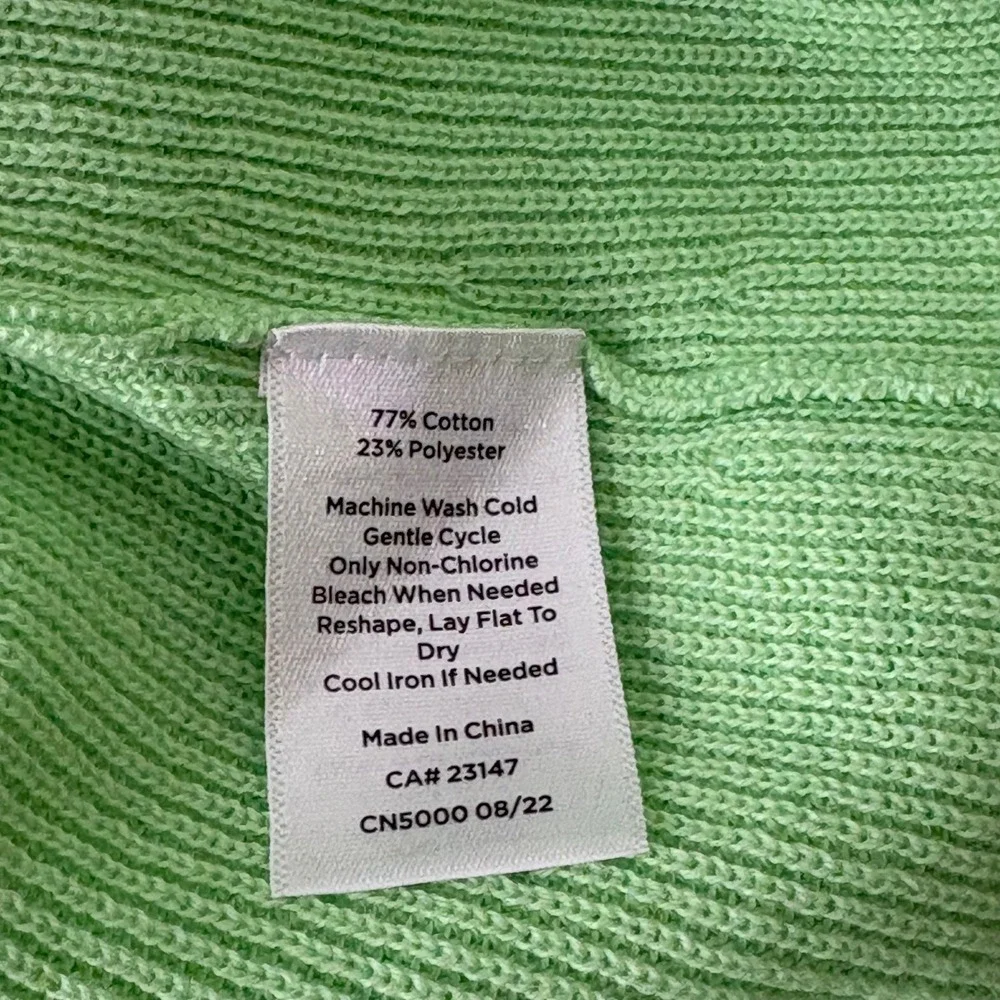 Talbots Womens Ribbed Cotton Blend V-Neck Cardigan Sweater L Spring Green Preppy - Picture 6 of 6